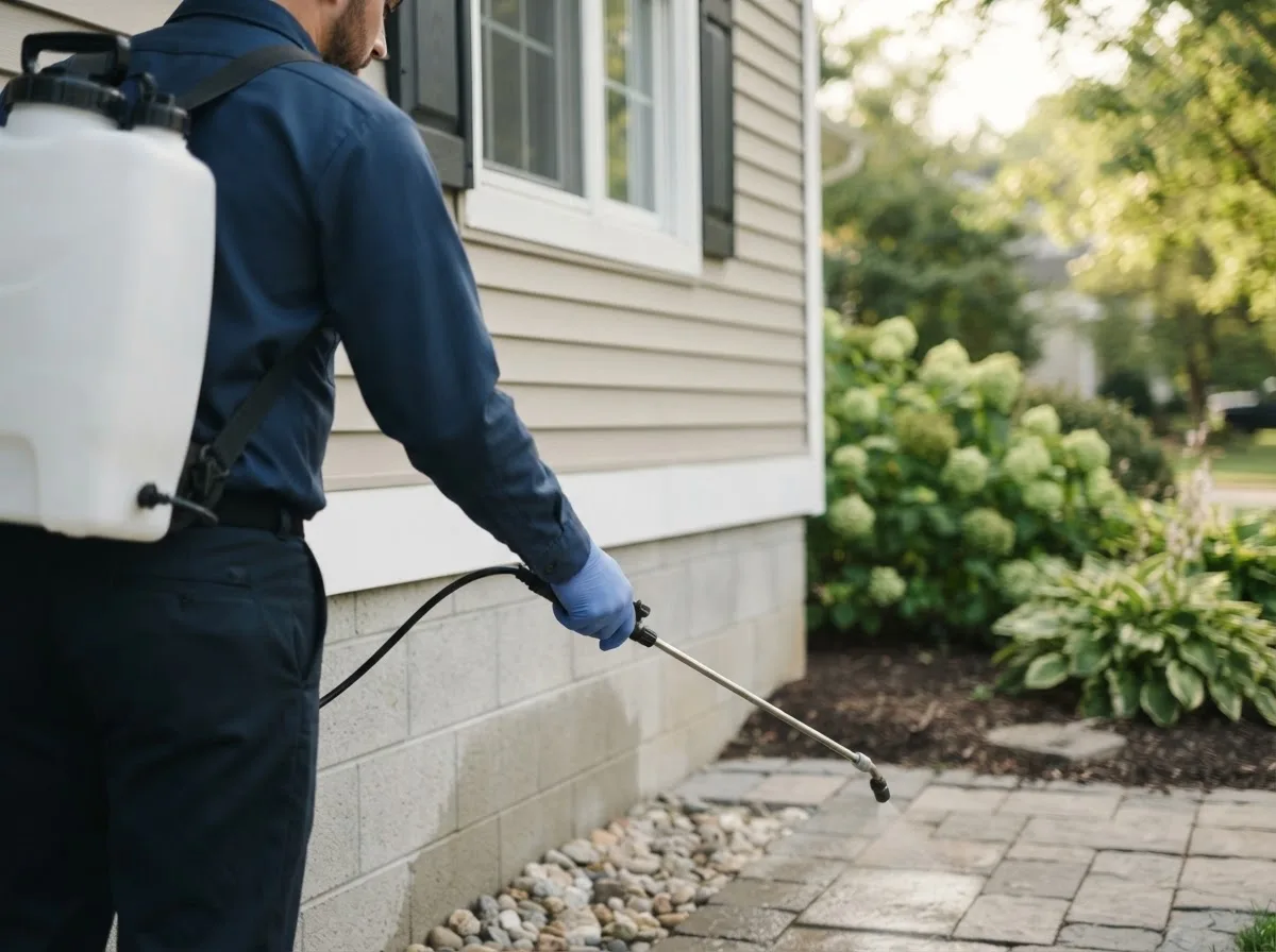 Pest control technician inspecting a home in Youngsville, NM